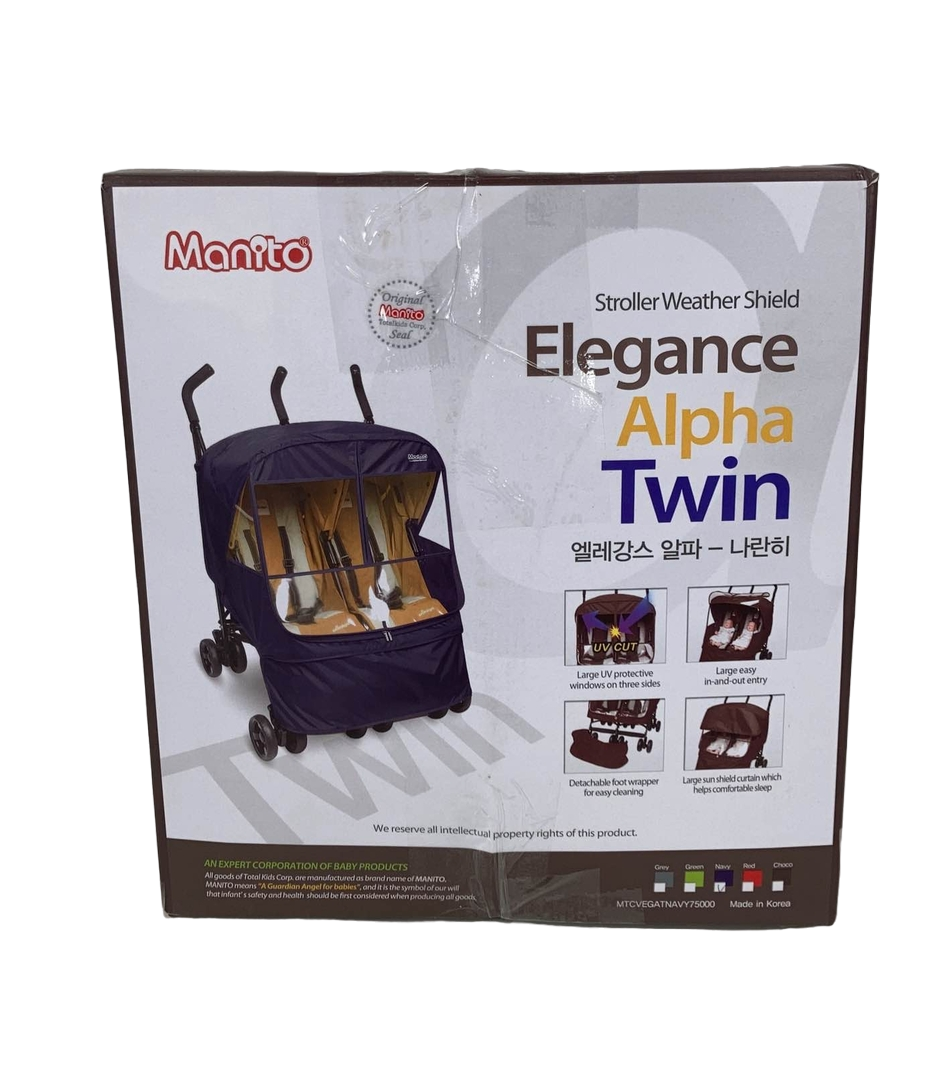 manito double stroller cover Manito Elegance Alpha Twin Stroller Weather Shield & Rain Cover, Navy
