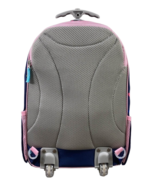 secondhand Pottery Barn Kids Rolling Backpack, Mackenzie Navy Pink Multi Hearts