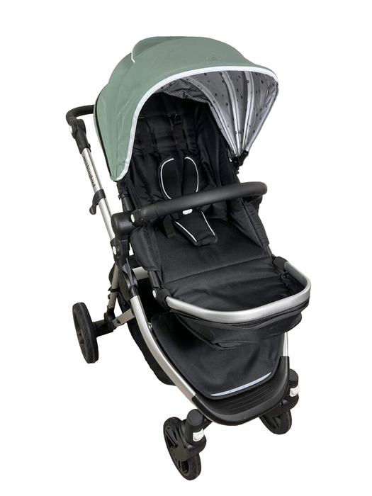 used Mockingbird Single Stroller, 2022, Sage, Watercolor Drops, Silver With Black Leather