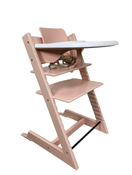 used Stokke Tripp Trapp High Chair with Baby Set and Tray, Serene Pink, White