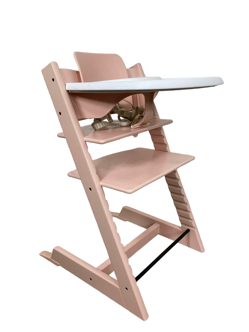 Stokke Tripp Trapp High Chair with Baby Set and Tray, Serene Pink, Whi