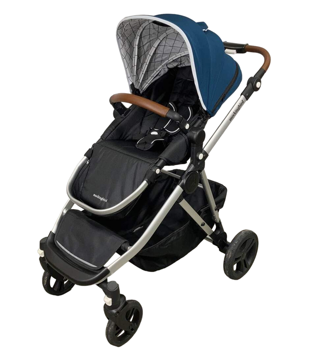 used Mockingbird Single to Double Stroller, 2023, Silver with Penny Leather, Windowpane, Sea