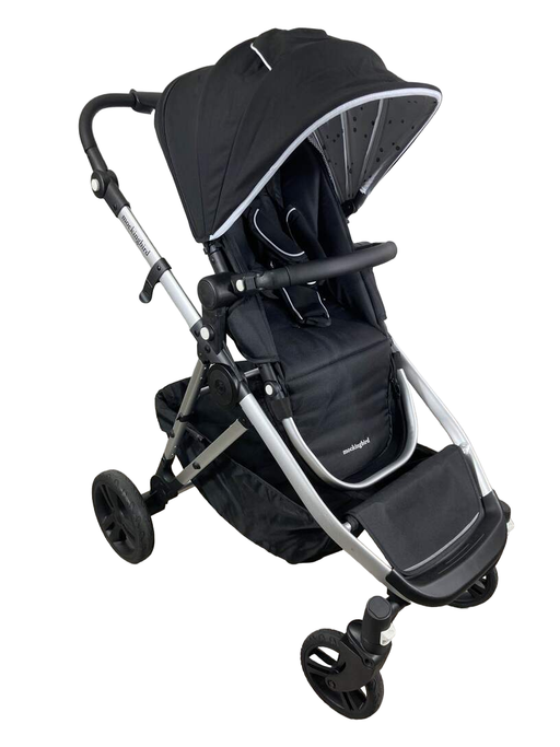 used Mockingbird Single to Double Stroller, 2022, Silver with Black Leather, Watercolor Drops, Black