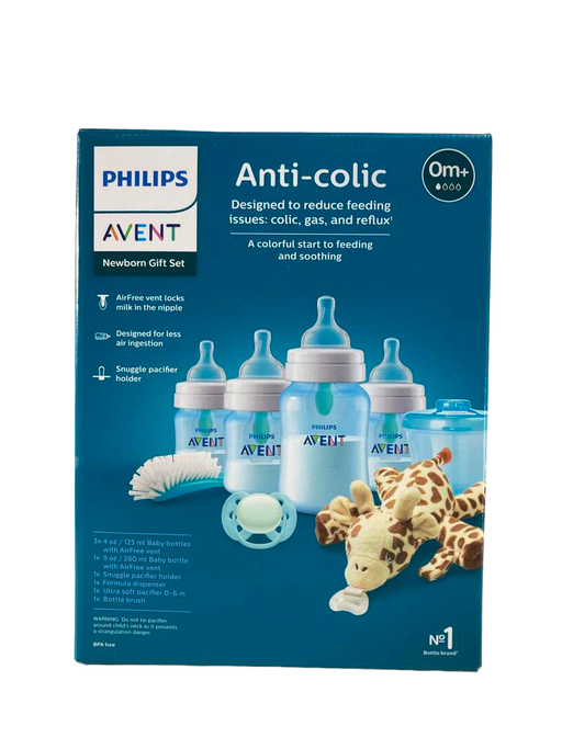 secondhand Philips Avent Anti-Colic Baby Bottle With AirFree Vent Newborn Gift Set, Blue