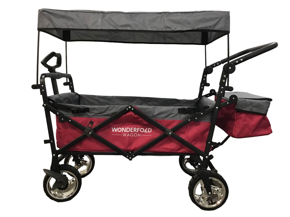 secondhand Wonderfold S4 Push & Pull Premium Utility Folding Wagon with Canopy, Red, CP Model