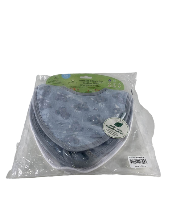 used Green Sprouts Muslin Stay Dry Teether Bibs 3pack, Gray Koala