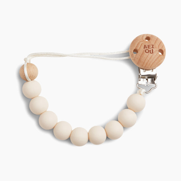 AEIOU Silicone Pacifier Clip, Oat Milk — GoodBuy Gear