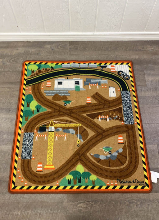 secondhand Melissa & Doug Round the Construction Zone Work Site Rug & Vehicle Set