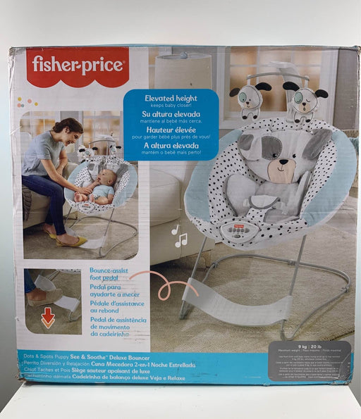 used Fisher Price See and Soothe, Dots & Spots Deluxe Bouncer - HIDDEN NEEDS PHOTOS