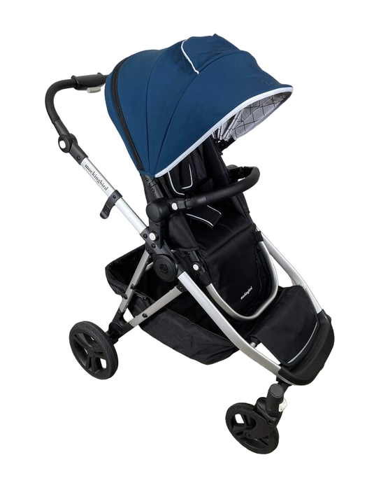 used Mockingbird Single to Double Stroller, 2023, Silver with Black Leather, Windowpane, Sea