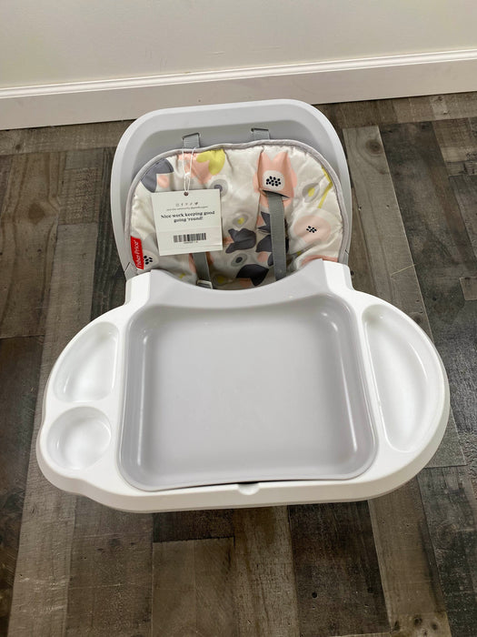 secondhand Fisher Price Space Saver High Chair, pink flowers