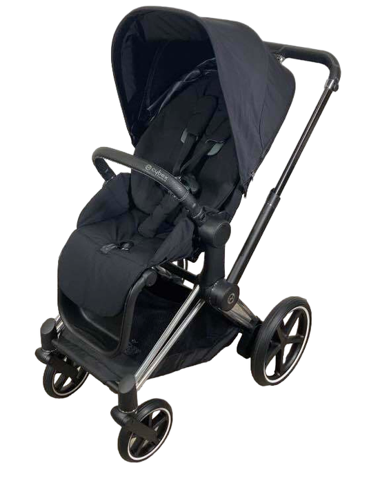 secondhand Cybex E-PRIAM Electric Stroller, 2021, Chrome With Black Details, Premium Black