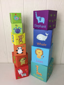 secondhand Pottery Barn Kids Stacking Cubes, Animals and Numbers