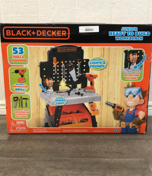 Black + Decker Junior Ready to Build Workbench, Kids Play 53 Tools Sounds  Lights