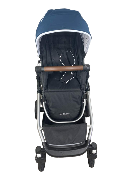 secondhand Mockingbird Single to Double Stroller, 2022, Silver with Penny Leather, Watercolor Drops, Sea