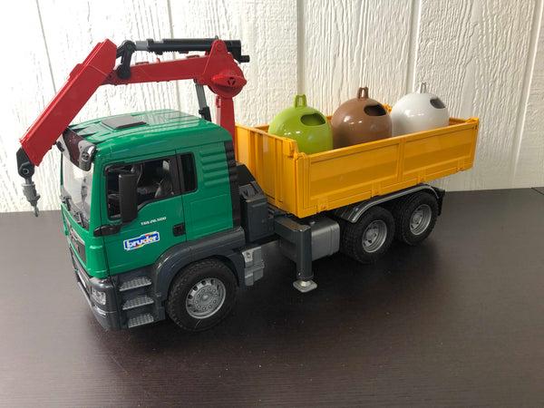 Bruder Toys 03753 Man TGS Tipping Truck with Crane & 3 Glass Recycling  container
