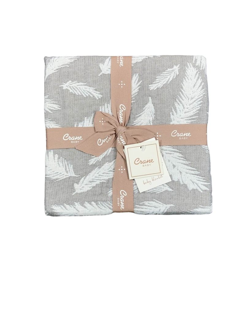 Crane Baby Cotton Muslin Jacquard Blanket, Grey Feather