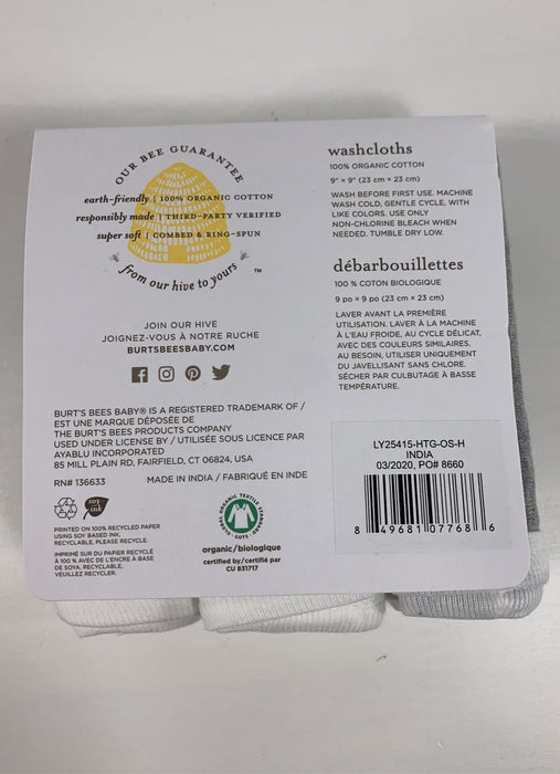used Burt's Bees Baby Washcloths, 6 Pack, - White and Grey