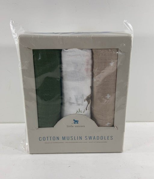 used Little Unicorn Cotton Muslin Swaddles 3-Pack, Oh Deer, green deer tan