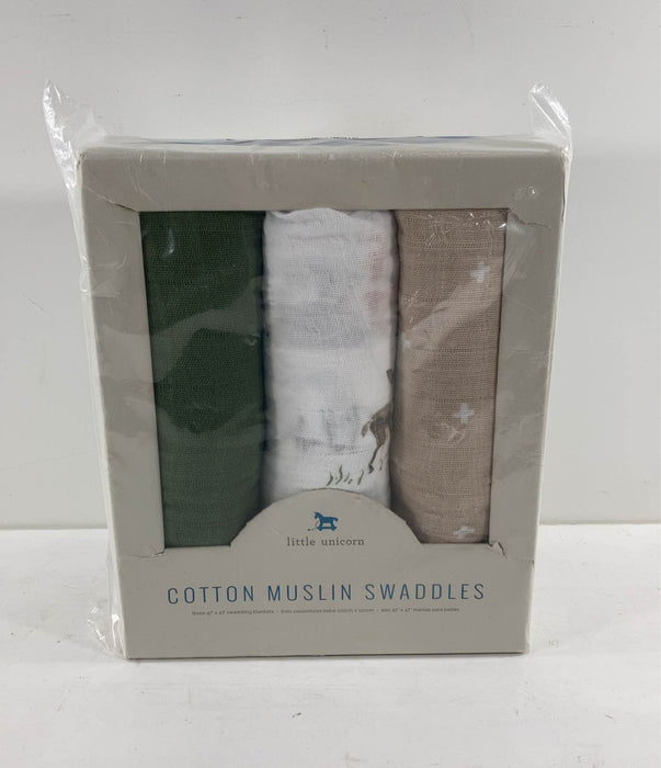 used Little Unicorn Cotton Muslin Swaddles 3-Pack, Oh Deer, green deer tan