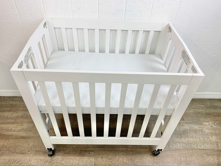 used Babyletto Origami Mini Crib, 2016, White With Mattress