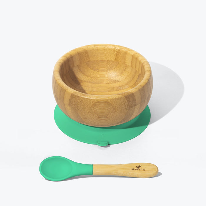 used Avanchy Bamboo Bowl and Spoon Set, Green