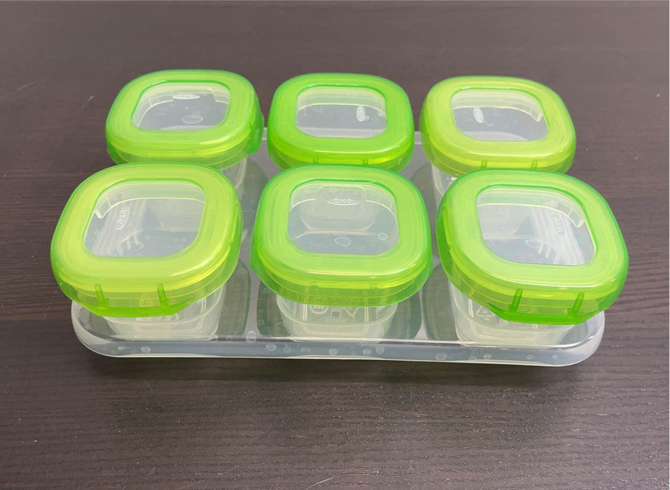 used OXO Tot Baby Blocks Plastic Freezer Storage Containers 6-Pack, 2oz, Green