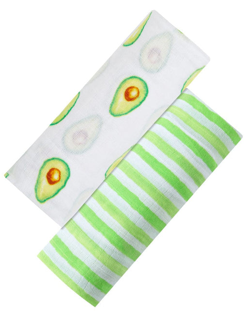 used Malabar Baby Organic Cotton Swaddle Blanket 2-Pack, Avocado Stripe