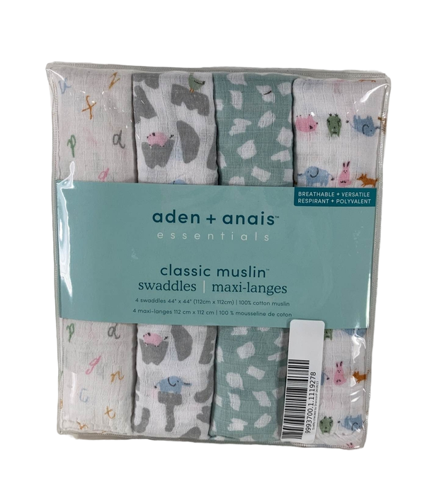 used Aden + Anais Large Cotton Muslin Swaddle, 4 Pack