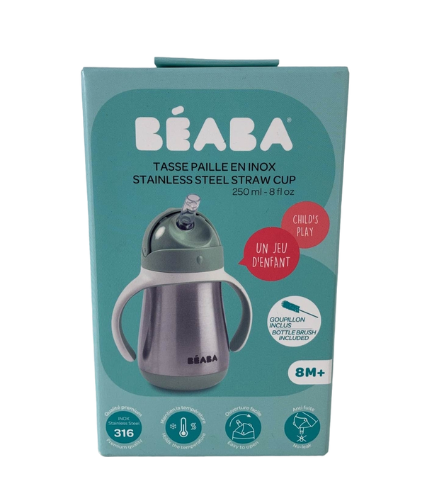 used Beaba Stainless Steel Straw Sippy Cup, Sage