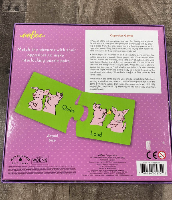 secondhand Eeboo Opposites Puzzle Pairs
