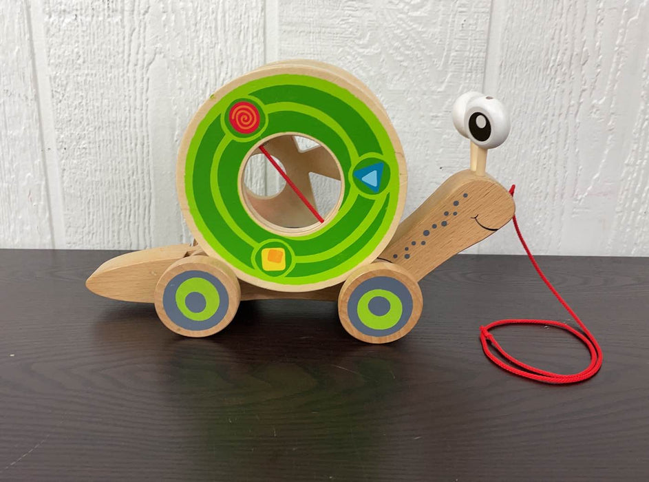 secondhand Hape Walk-A-Long Snail Toddler Wooden Pull Toy