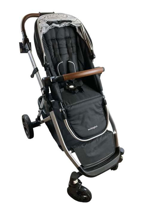 secondhand Mockingbird Single to Double Stroller, 2022, Silver with Black Leather, Watercolor Drops, Black