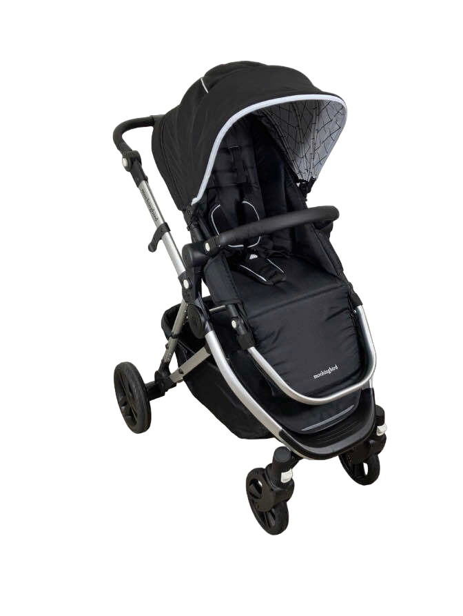 Mockingbird Single to Double Stroller, 2023, Silver with Black Leather