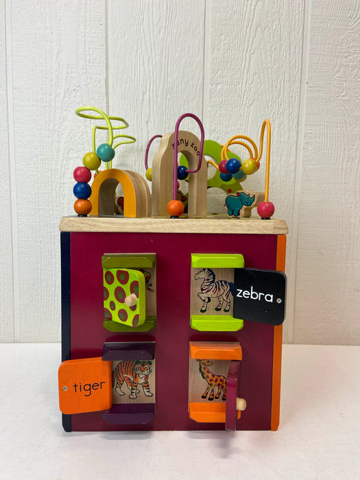 used B. Toys Zany Zoo Wooden Activity Cube