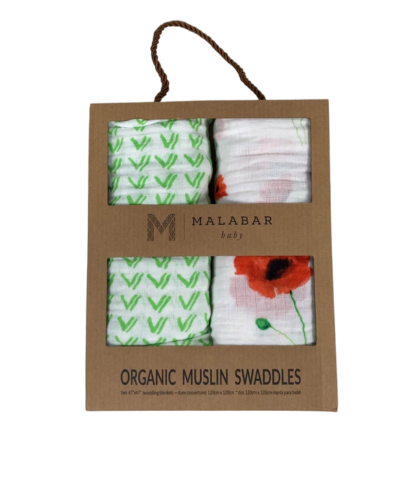 used Malabar Baby Organic Cotton Swaddle Blankets, 2 pack Poppyfield Grass