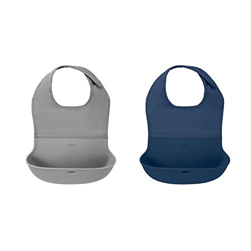 used OXO Tot Roll Up Bibs, 2 Pack, Navy and Gray