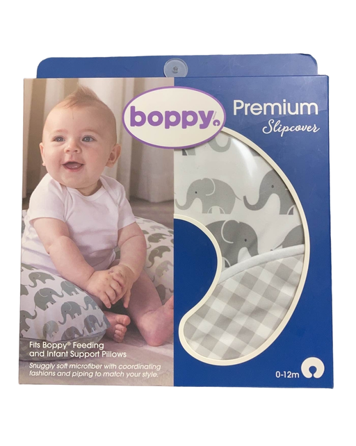 used Boppy Premium Nursing and Infant Support Pillow Slipcover, Grey Elephants Plaid