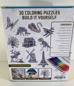 BEARUN 3D Coloring Puzzle Set Arts and Crafts for Girls and Boys Age 6 7 8 9 10 11 12 Year Old Fun Educational Painting Crafts Kit with Supplies