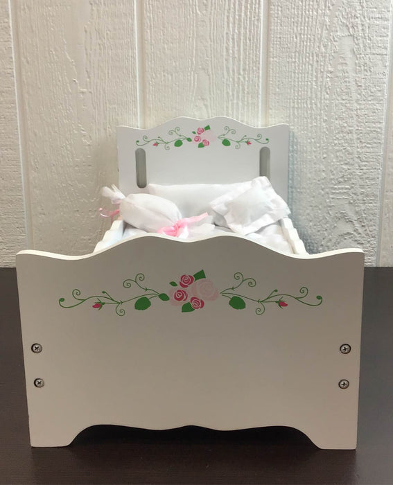 secondhand Badger Basket Doll Bed, -White Rose