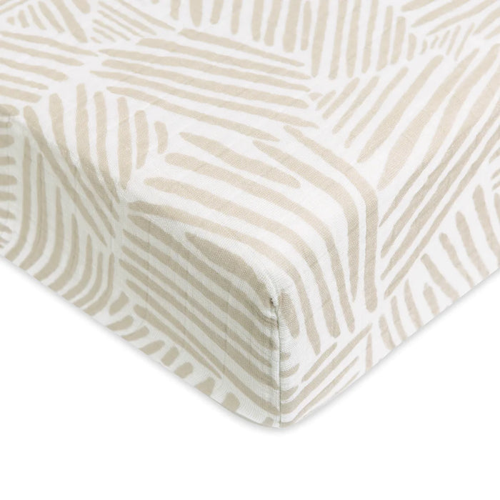 used Babyletto Muslin Crib Sheet, Oat Stripe