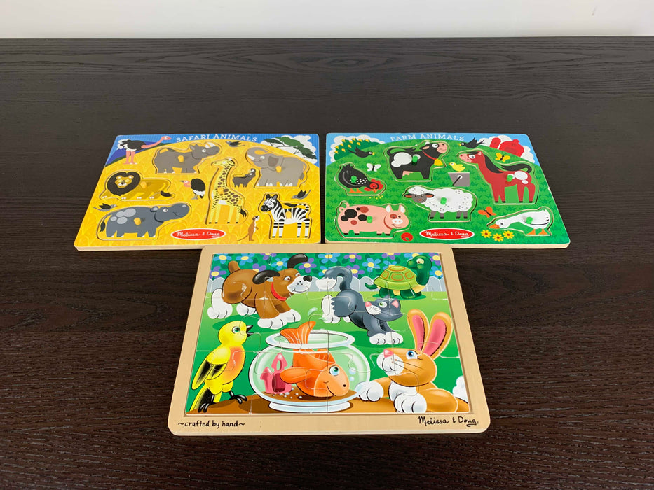 used BUNDLE Melissa & Doug Wooden Puzzles, Farm animals safari animals neighborhood animals 