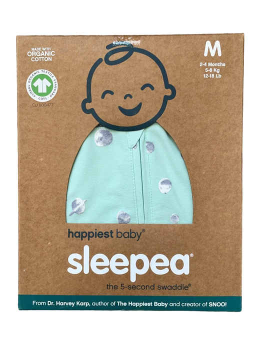 used Happiest Baby Sleepea Swaddle, Medium, Teal Planets