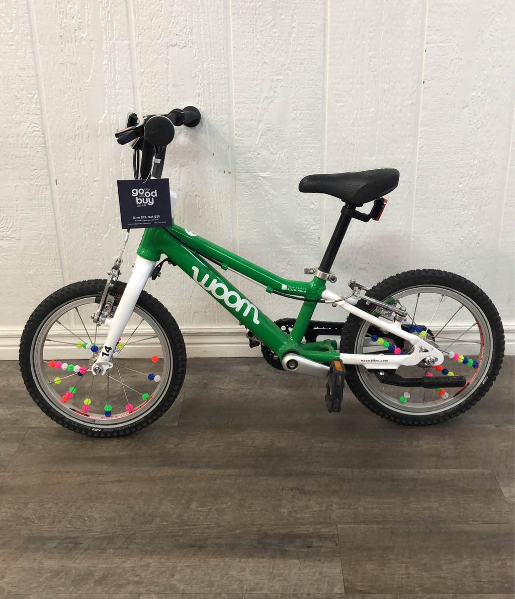 woom 2 fahrrad grün Woom Bike- 14”, Woom Green Color:Speedo Black/Cobalt/Emerald Mirror Sichtbarkeit dank Reflektoren 328i