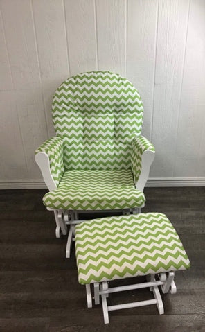 used Angel Line Windsor Glider And Ottoman, Green Chevron 