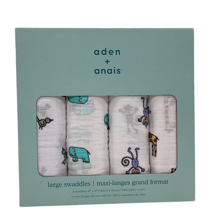 Aden + Anais Cotton Muslin Swaddle, 4 Pack, Jungle Jam, Classic Muslin, 47" x 47"