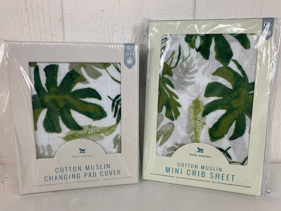 used Little Unicorn Tropical Leaf Bedding Set