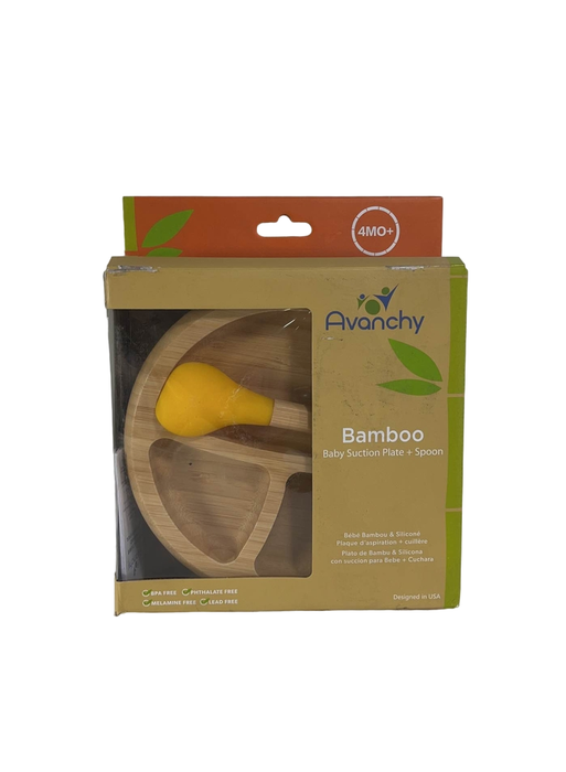 used Avanchy Bamboo Suction Baby Plate and Spoon, Yellow