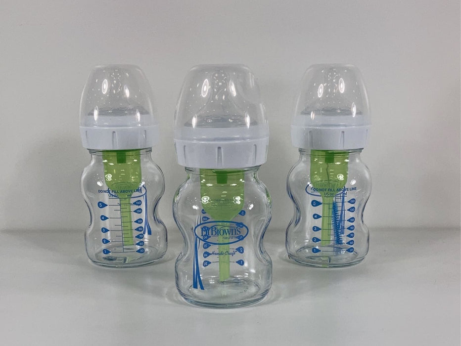 secondhand Dr. Brown's Options+ Anti Colic Wide Neck 3 Pack, 5oz, Glass Bottle Set