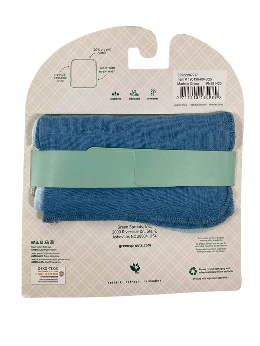 secondhand Green Sprouts Muslin Cloths 5pk, Blue Set